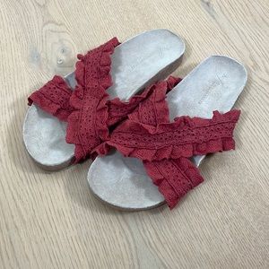 NWOT Anthropologie Red Ruffled Sandals